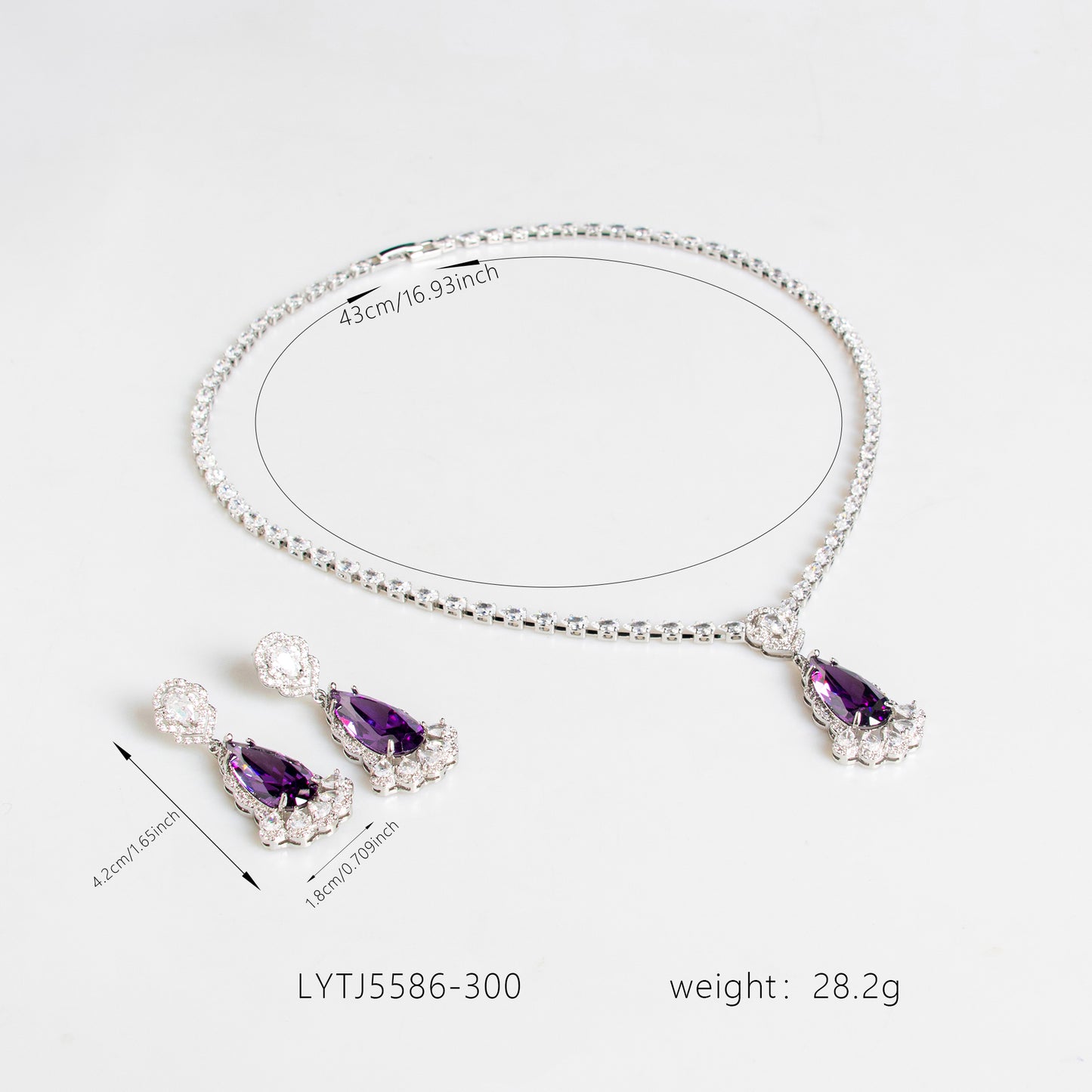2pcs Copper with Zirconia Earrings & Necklace Jewelry Set
