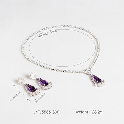2pcs Copper with Zirconia Earrings & Necklace Jewelry Set