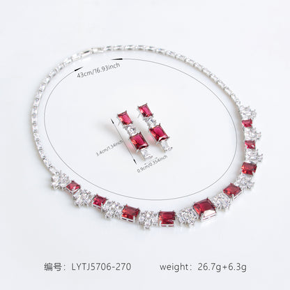 2pcs Copper with Zirconia Earrings & Necklace Jewelry Set