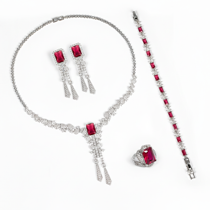 4pc Copper with Zirconia Earrings & Necklace Jewelry Set