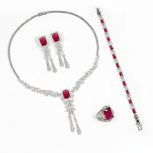 4pc Copper with Zirconia Earrings & Necklace Jewelry Set