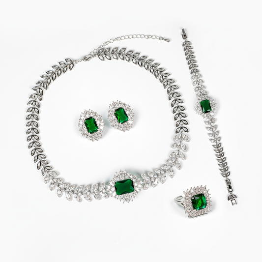 4pc Copper with Zirconia Earrings & Necklace Jewelry Set