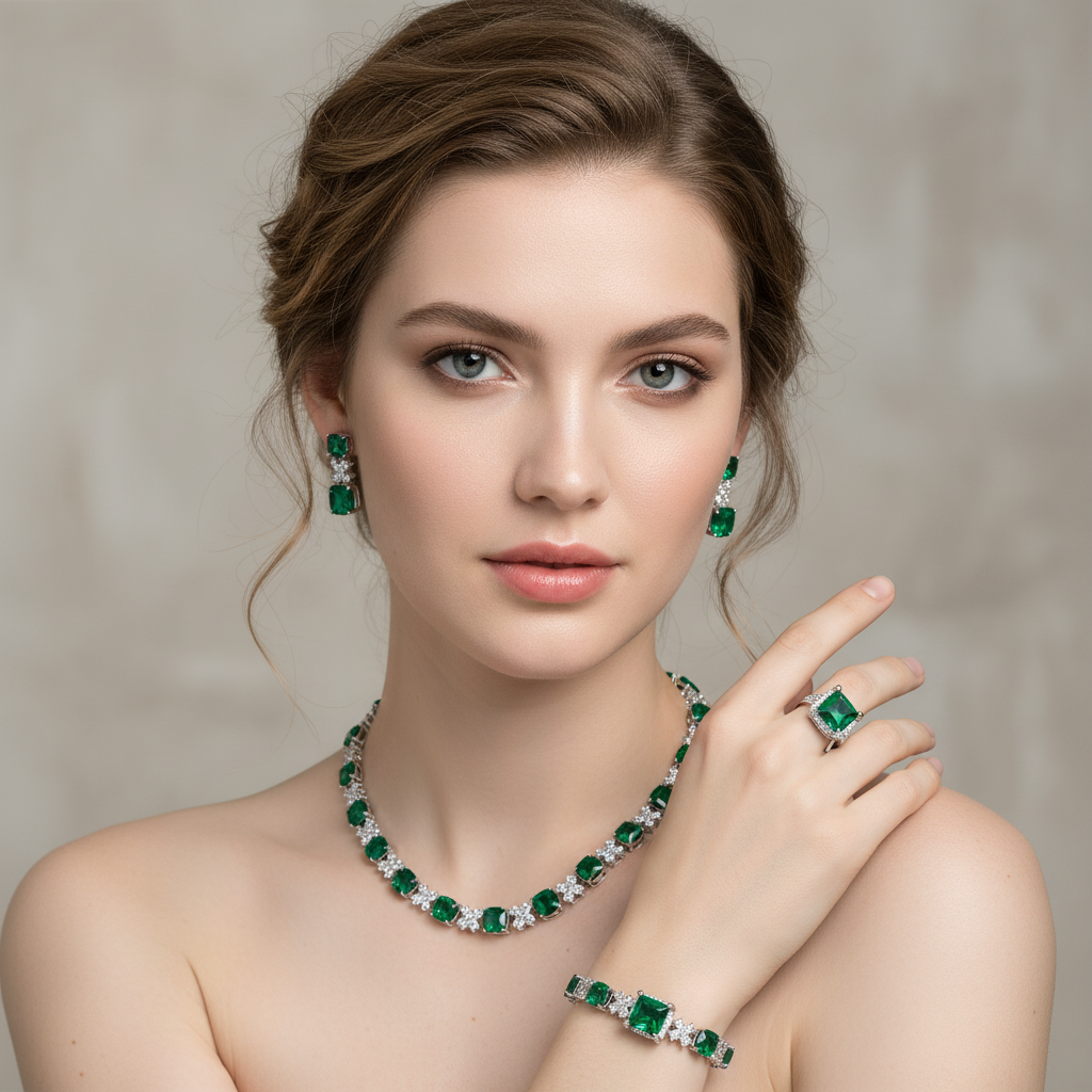 4pc Copper with Zirconia Earrings & Necklace Jewelry Set