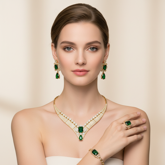 4pcs Copper with Zirconia Earrings & Necklace Jewelry Set
