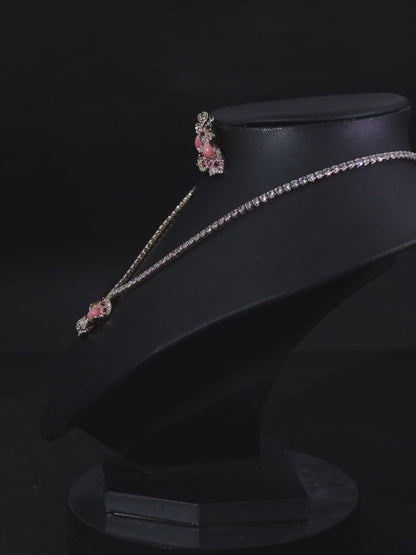 2pcs Copper with Zirconia Earrings & Necklace Jewelry Set