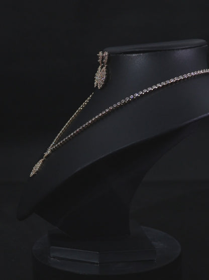 2pcs Copper with Zirconia Earrings & Necklace Jewelry Set