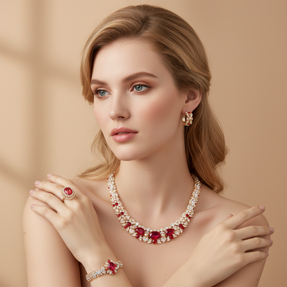 4pc Copper with Zirconia Earrings & Necklace Jewelry Set