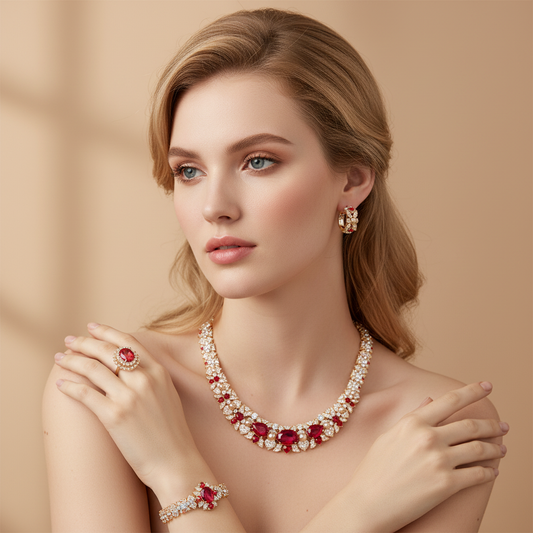4pc Copper with Zirconia Earrings & Necklace Jewelry Set